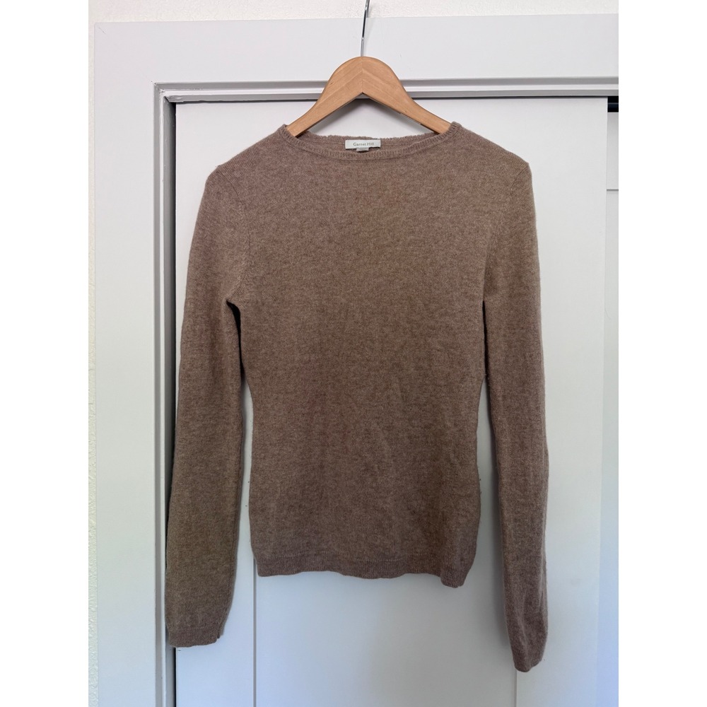 Garnet Hill 100% Cashmere Crewneck Sweater Taupe Brown Heather Womens Small